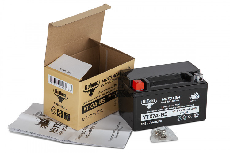 Аккумулятор стартерный для мототехники Rutrike YTX7A-BS (12V/7Ah) в Уфе