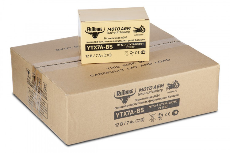 Аккумулятор стартерный для мототехники Rutrike YTX7A-BS (12V/7Ah) в Уфе