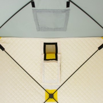 Палатка для рыбалки Helios утепл.Куб 1,5х1,5 желтый/серый в Уфе