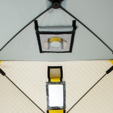 Палатка для рыбалки Helios утепл.Куб 1,5х1,5 желтый/серый в Уфе