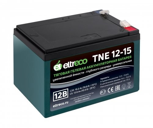 Тяговый аккумулятор Eltreco TNE12-15 (12V12A/H C3) нож в Уфе