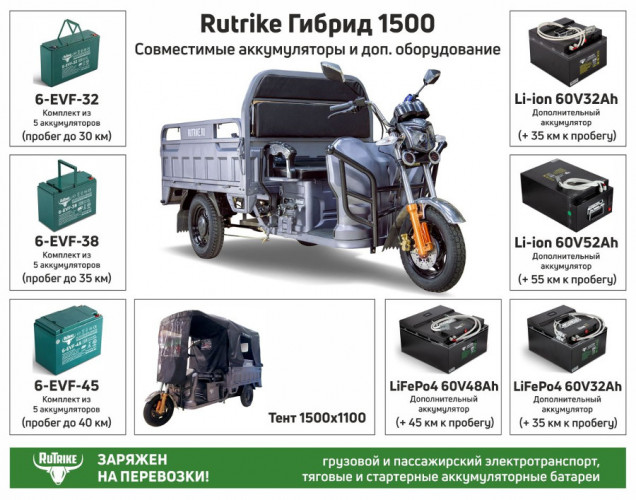 Грузовой электрический трицикл RuTrike Гибрид 1500 в Уфе